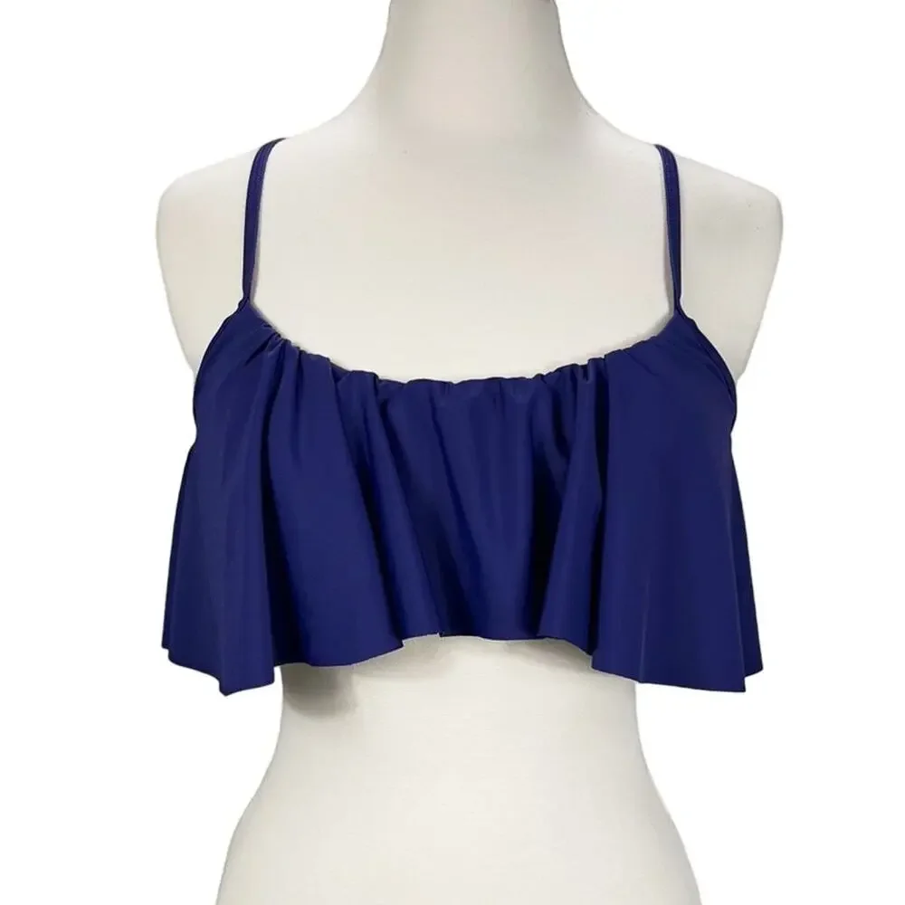 NWT Beachsissi Ruffle Flowy Bandeau Basic Nautical Bikini Top‎ Blue Sz Large